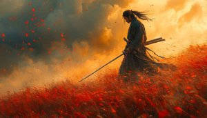 Samurai Wallpaper: Warrior in Autumn Field, 4K Resolution Available