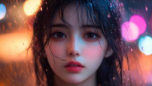 Anime Girl Wallpaper: AI Art, Rainy Aesthetic, Portrait Background