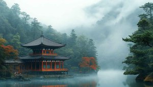 Japanese Temple Wallpaper: Pagoda, Lake, Forest & Asian Architecture