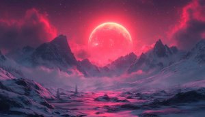 Red Moon Fantasy Landscape Wallpaper for Desktop and Mobile
