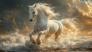 White Horse Wallpaper: Fantasy Ocean Horse Background, 4k Wallpaper