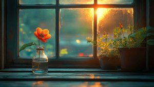 Aesthetic Flower and Sunset Window Wallpaper for Desktop & Mobile