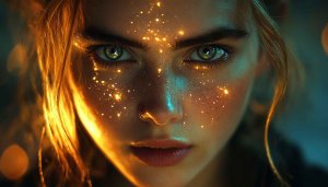 Sparkle Girl Wallpaper, Woman with Golden Lights, Portrait Wallpaper