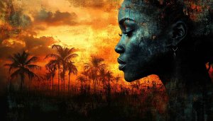 African Woman Silhouette Wallpaper, Sunset Palm Trees, Aesthetic Art