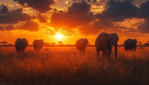 African Elephant Sunset Wallpaper - Wildlife Landscape - 4K Wallpaper