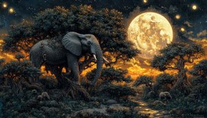 Elephant Wallpaper: Moonlit African Safari Landscape for Desktop & Mobile