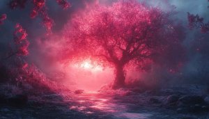 Pink Tree Wallpaper, Fantasy Landscape Wallpaper, Nature Scenery Wallpaper, 4k