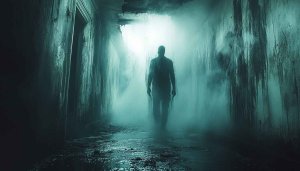 Horror Wallpaper: Ghostly Figure in Dark Hallway - 4K