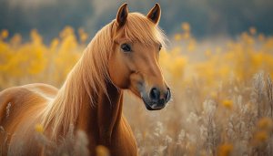 Horse Wallpaper: Beautiful Chestnut Horse in Field - Desktop Background