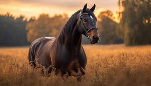 Brown Horse Wallpaper: Majestic Animal, Field, Sunset, Landscape Theme