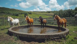 Horse Wallpaper: Ponies in Water Trough Scene for Desktop