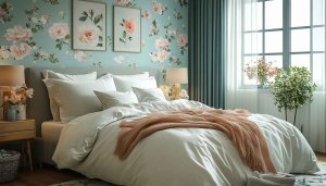Floral Wallpaper: Bedroom Interior Design with Floral Art Prints