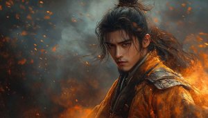 Warrior Wallpaper, Asian Man, Fire Sparks, Portrait Wallpaper, 4k