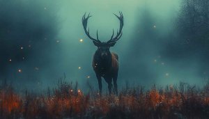 Deer Wallpaper: Majestic Stag in Misty Forest, Nature Wallpaper