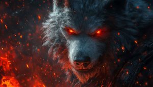 Fiery Wolf Wallpaper, Fantasy Animal Wallpaper, Beast Wallpaper, 4K Wallpaper
