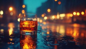 Whiskey Glass in Rain Wallpaper, Alcohol Drink Night Lights
