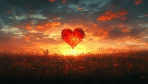 Love Heart Wallpaper: Romantic Sunset, Valentine's Day Theme, Desktop Background