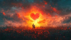 Romantic Love Wallpaper: Couple with Heart Sky - 4k Wallpaper
