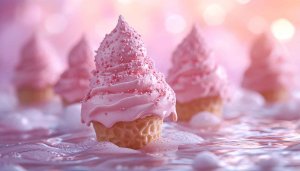 Pink Ice Cream Wallpaper, Dessert Wallpaper, Food Wallpaper, 4K HD