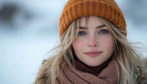 Winter Girl Wallpaper: Beautiful Woman with Beanie, 4K Desktop Background