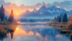 Mountain Lake Landscape Wallpaper, Sunset Scenery Background, Nature Photography