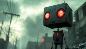 Creepy Robot Wallpaper, AI Art Wallpaper, Dark Robot Background