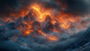 Burning Mountain Wallpaper: Epic Landscape, Fiery Peaks, Fantasy Scenery