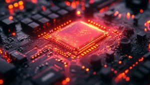 Red CPU Wallpaper: High Tech Computer Chip Technology Background