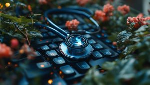 Medical Wallpaper: Stethoscope on Keyboard, Healthcare Wallpaper, 4K Wallpaper