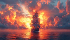 Pirate Ship Wallpaper, Ocean Sunset Wallpaper, Sea Wallpaper, 4k Wallpaper