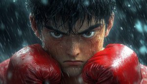 Determined Boxer in Rain Anime Wallpaper 4K HD for Desktop