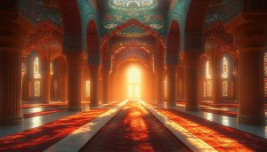 Spectacular Mosque Interior Architecture Wallpaper, Islamic Art Backgrounds, 4k