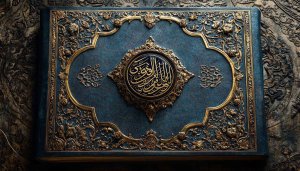 Islamic Art Wallpaper: Quran Book, Golden Calligraphy, Artistic Texture