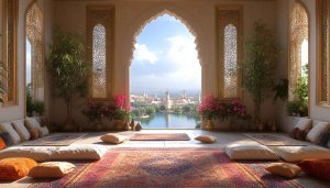 Moroccan Room Wallpaper, Exotic Interior Design, Arabic Palace View