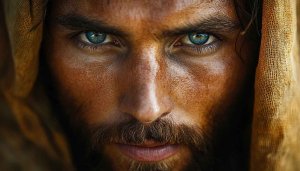 Jesus Wallpaper: Portrait with Blue Eyes, Religious Theme HD