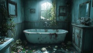 Vintage Bathroom Wallpaper, Dark Interior Aesthetic HD Wallpaper for Desktop