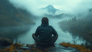 Mindfulness Wallpaper: Man Meditating by Lake 4K Desktop Background