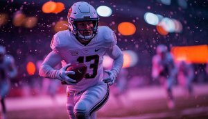 American Football Wallpaper: Athlete in Action, 4K Sports Wallpaper