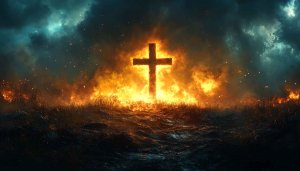Fiery Cross Wallpaper: Christian Symbolism, Religious Imagery, Spiritual Background