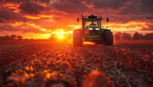 Tractor Wallpaper: Sunset Over Farm Field - Agriculture Wallpaper