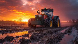 Tractor Wallpaper: Farming, Sunset, Agriculture, Field, Vehicle, Landscape, 4K