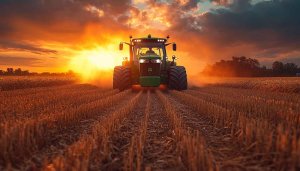 Tractor Wallpaper: Sunset Over Golden Wheat Field - Scenic View