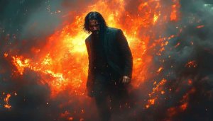 Keanu Reeves John Wick Fire 4K Wallpaper for Desktop & Mobile