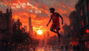 Basketball Player Chicago Sunset Wallpaper, Sports Art Background