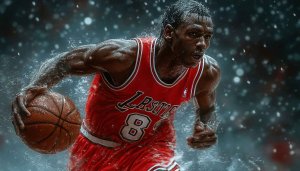 Basketball Wallpaper: Intense Player, Red Jersey, Rain Effect, 4K