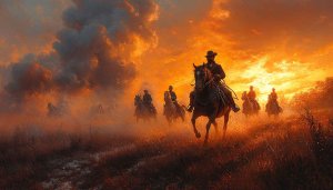 Western Cowboy Horse Riding Wallpaper, Sunset Scenery, 4k Wallpaper