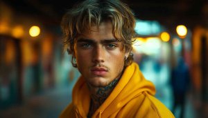 Blonde Male Model Wallpaper, Portrait, Yellow Hoodie, Handsome Man