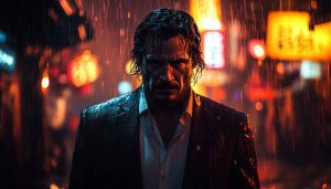 John Wick Wallpaper: Keanu Reeves Portrait in Rain 4K Wallpaper