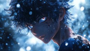 Anime Wallpaper: Blue Haired Boy with Glowing Eyes UHD