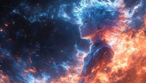 Anime Fire Wallpaper: Cosmic Energy Character Art for Desktop